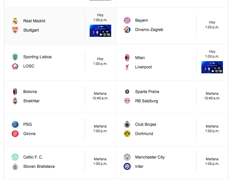 Estos son los partidos de la jornada de Champions League 20242025